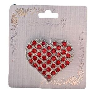 5/$25 Chloe Accessory Red & Silver Crystal Heart Pin Brooch